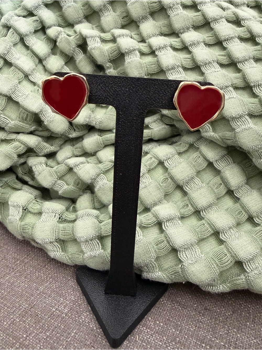Red Heart Gold-Tone Enamel Statement Stud Earrings